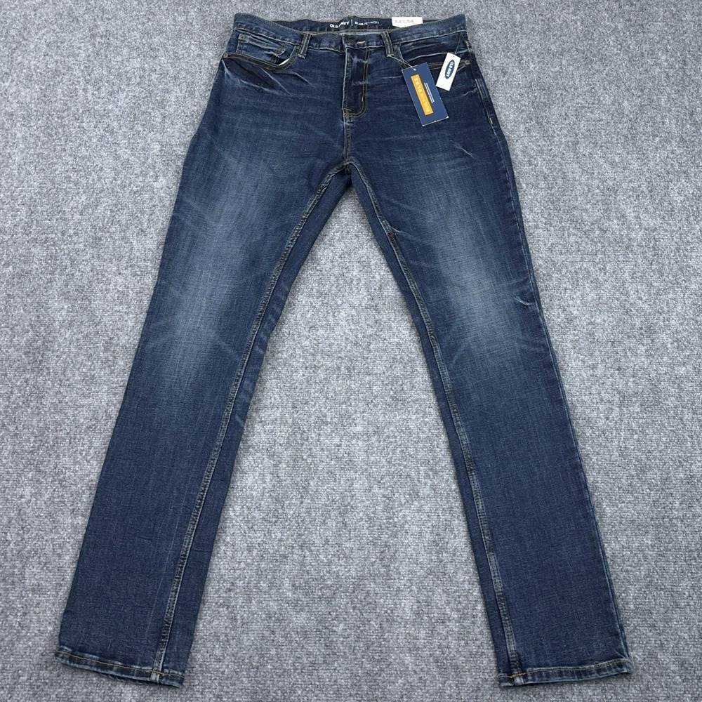 NEW Old Navy Jeans Built-in Flex Slim Cool Dark Wash Men's 34x34 Faded Denim‎